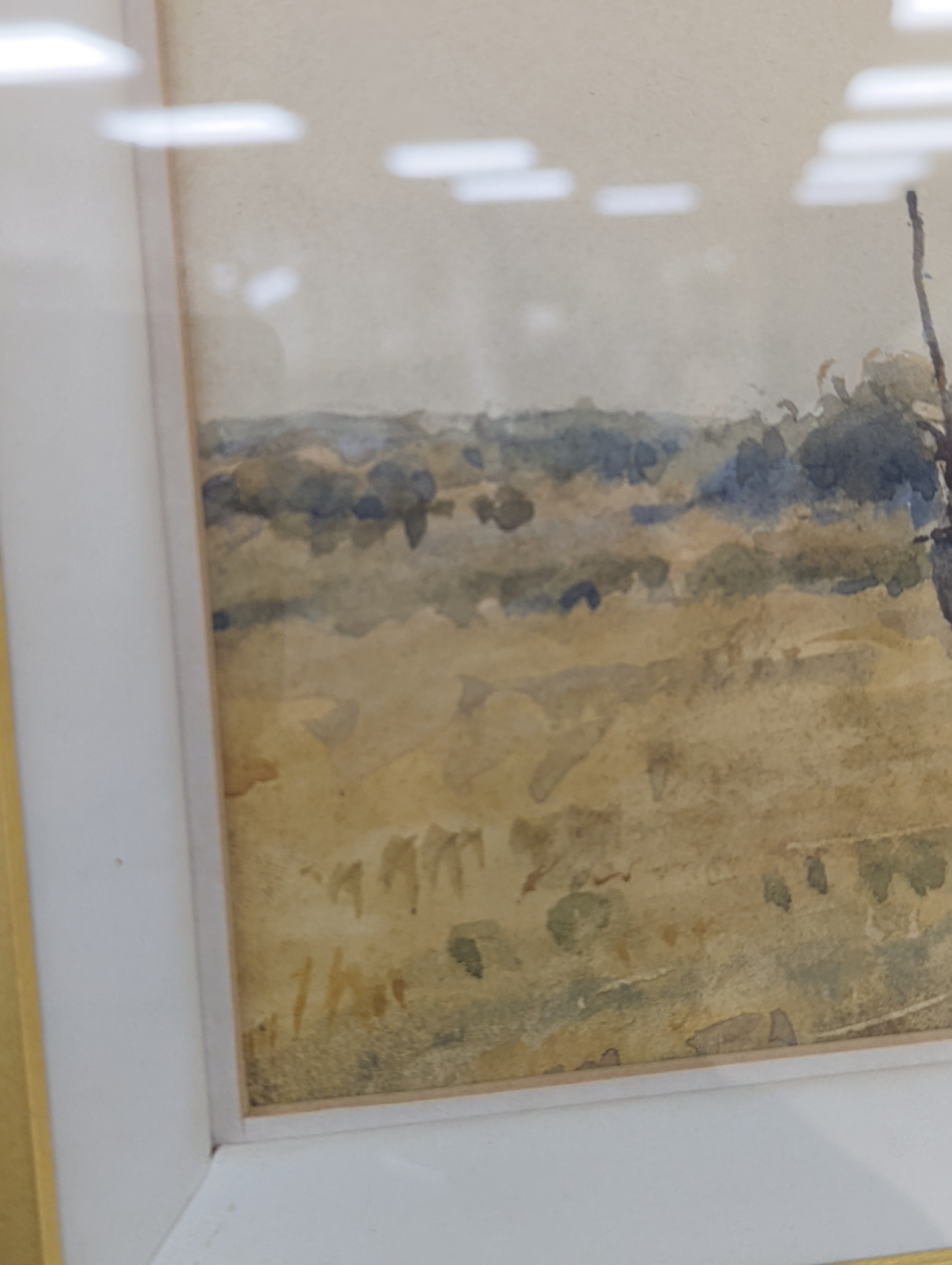 Arthur Gerald Ackermann (1876-1960), watercolour, 'Harvesting near Shoreham, Kent', signed, 23 x 50cm